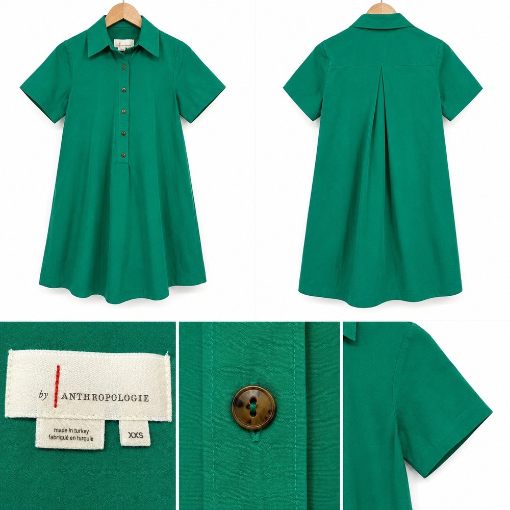 By Anthropologie Emerald Green Oversized Swing Mini Dress XXS Preppy